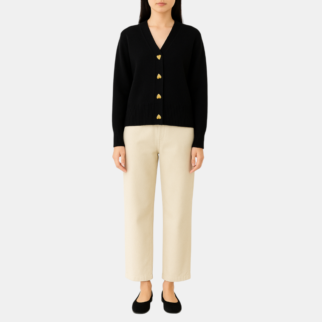 Women’s Cardigan – Knitted with Heart Buttons-Sweaters-Loucelia-Black-XS-Loucelia