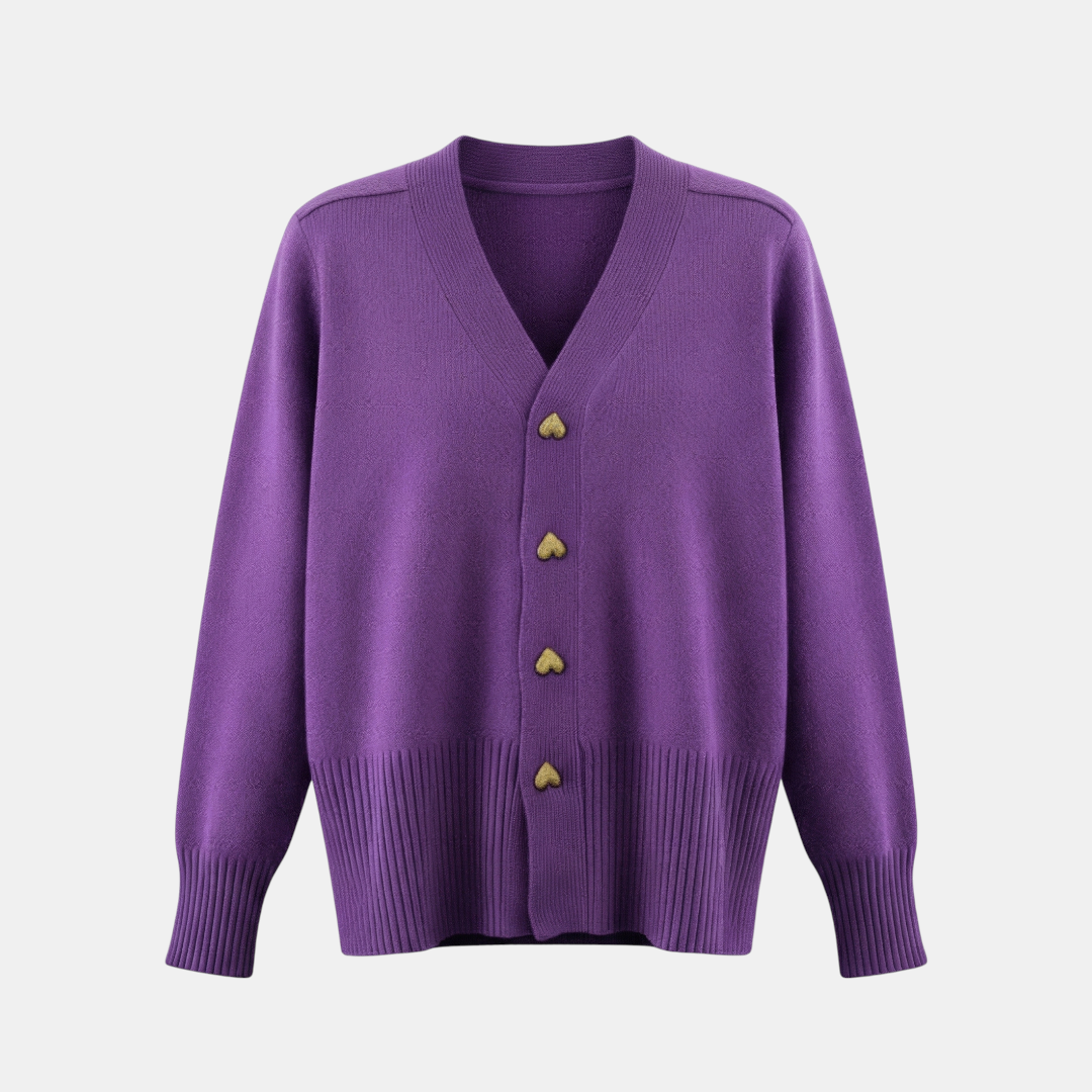 Women’s Cardigan – Knitted with Heart Buttons-Sweaters-Loucelia-Black-XS-Loucelia