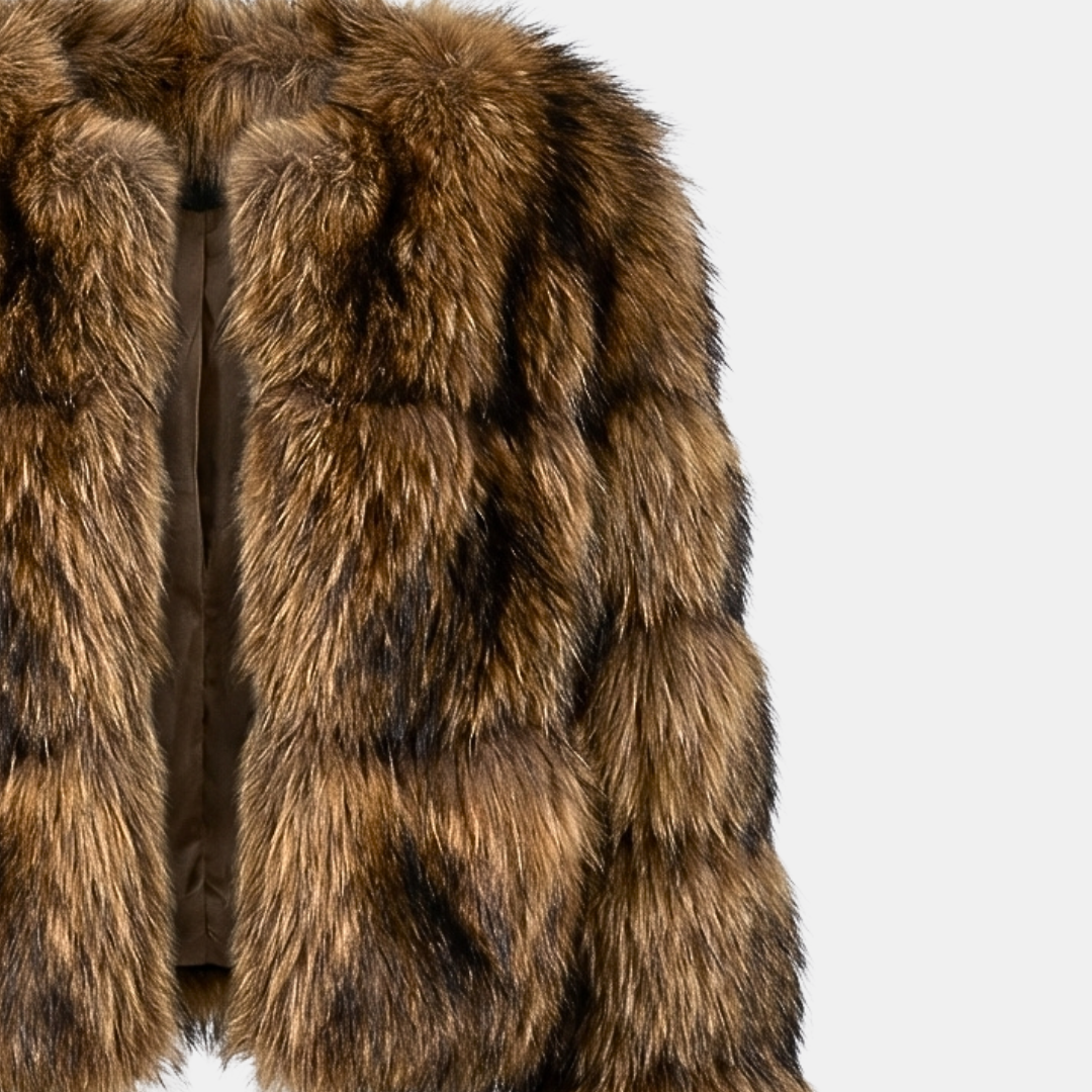 Women’s Fur Jacket – Textured Faux Fur Design-Jackets-Loucelia-Brown-S-Loucelia