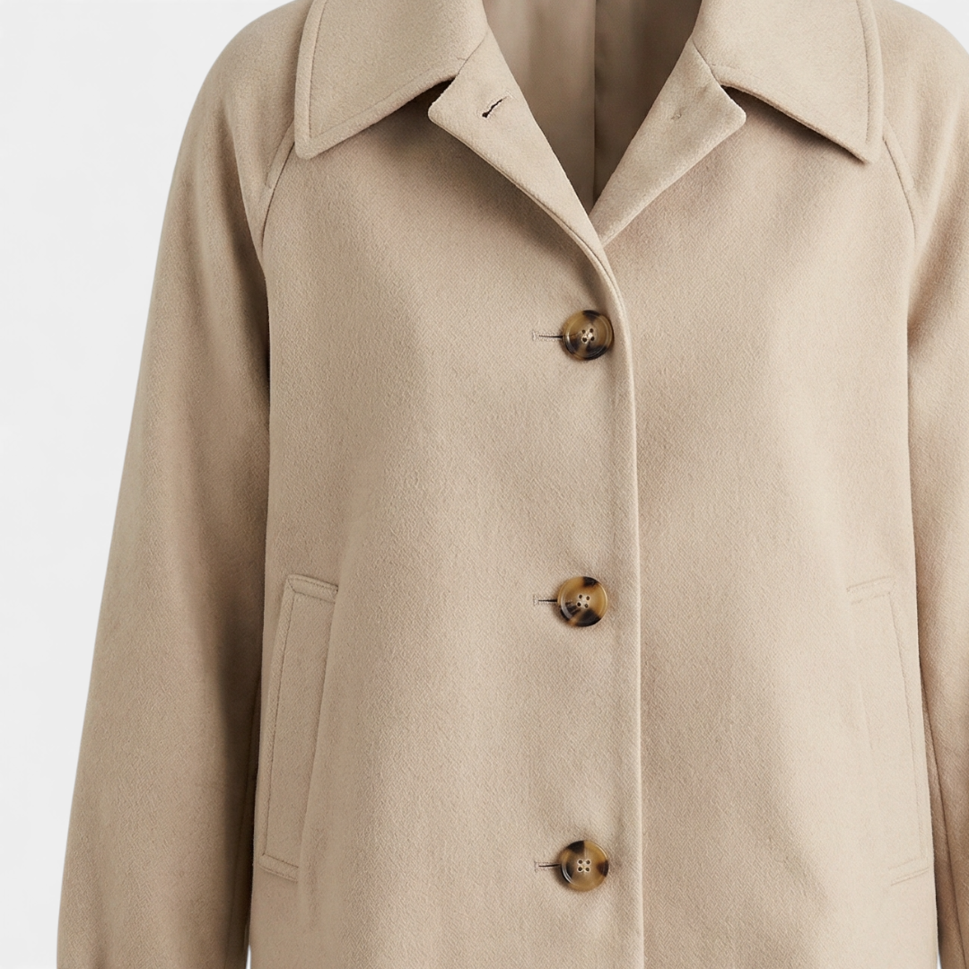 Women's Jacket - Short Trench Coat - Plaid Cuffed Sleeves-Loucelia-Khaki-S-Loucelia