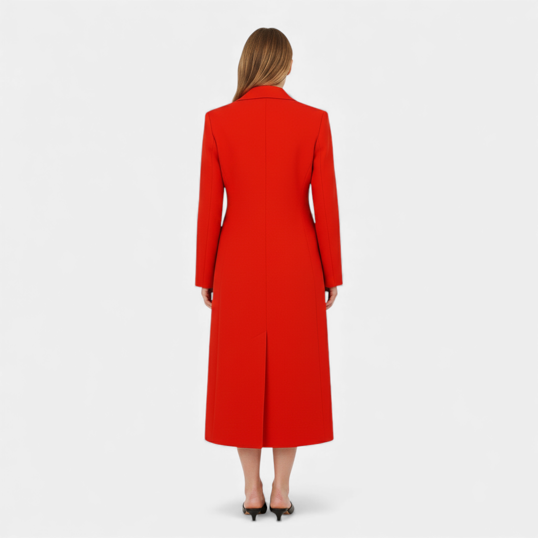 Women’s Long Coat – Structured Longline Silhouette-Coats-Loucelia-Red-S-Loucelia