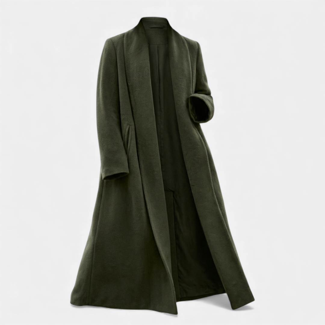 Women’s Long Coat – Wool-Blend Open Front Design-Coats-Loucelia-Navy-XL-Loucelia