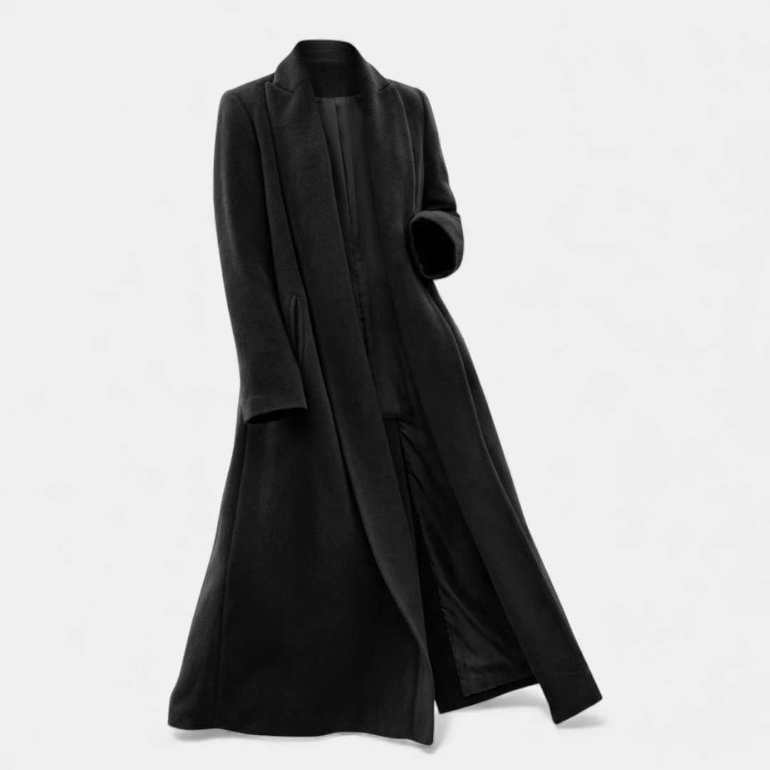 Women’s Long Coat – Wool-Blend Open Front Design-Coats-Loucelia-Navy-XL-Loucelia