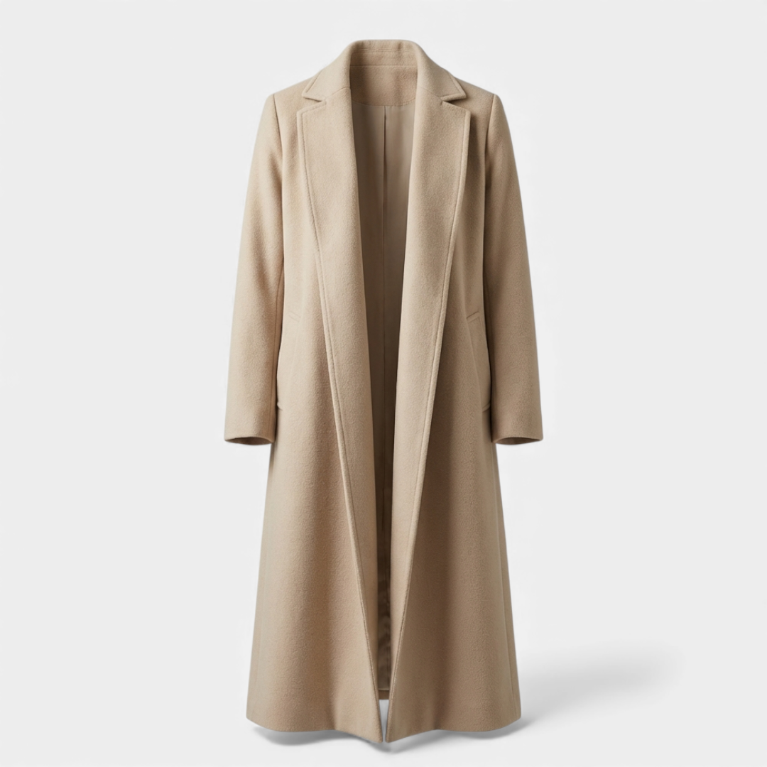 Women’s Long Coat – Wool-Blend Open Front Design-Coats-Loucelia-Navy-XL-Loucelia