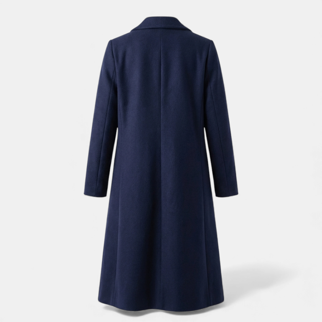 Women’s Long Coat – Wool-Blend Open Front Design-Coats-Loucelia-Navy-XL-Loucelia