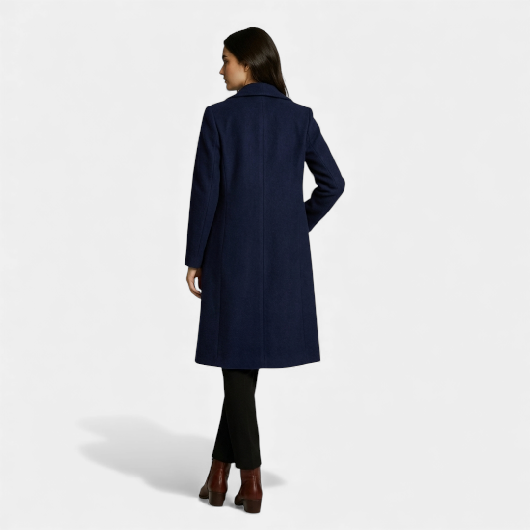 Women’s Long Coat – Wool-Blend Open Front Design-Coats-Loucelia-Navy-XL-Loucelia