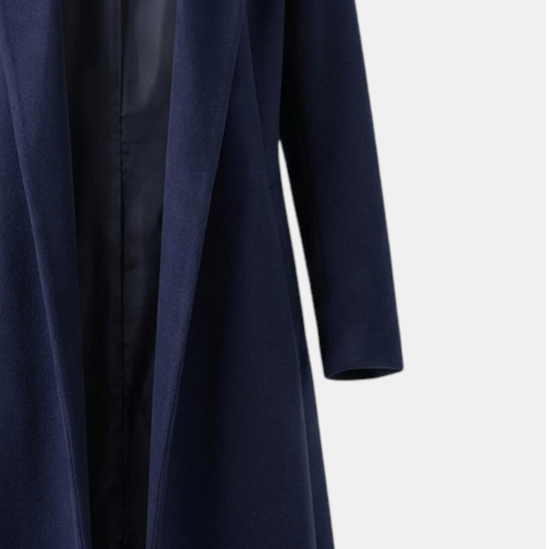 Women’s Long Coat – Wool-Blend Open Front Design-Coats-Loucelia-Navy-XL-Loucelia