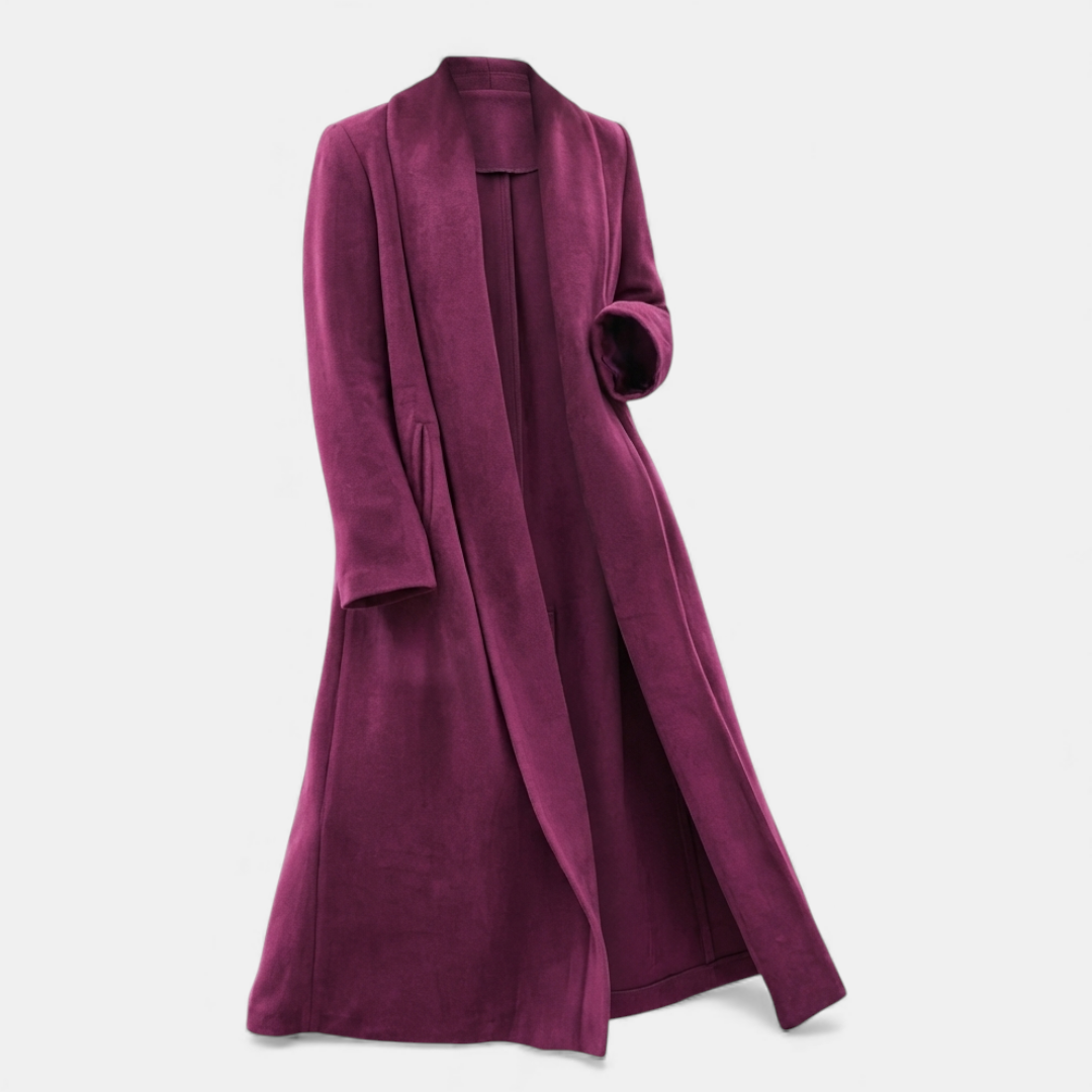 Women’s Long Coat – Wool-Blend Open Front Design-Coats-Loucelia-Navy-XL-Loucelia