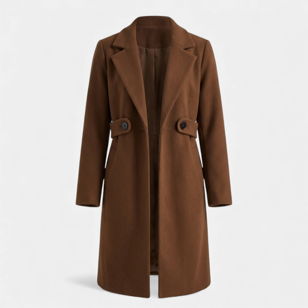 Women’s Longline Coat – Waist Button Design-Coats-Loucelia-Earthy Yellow-S-Loucelia