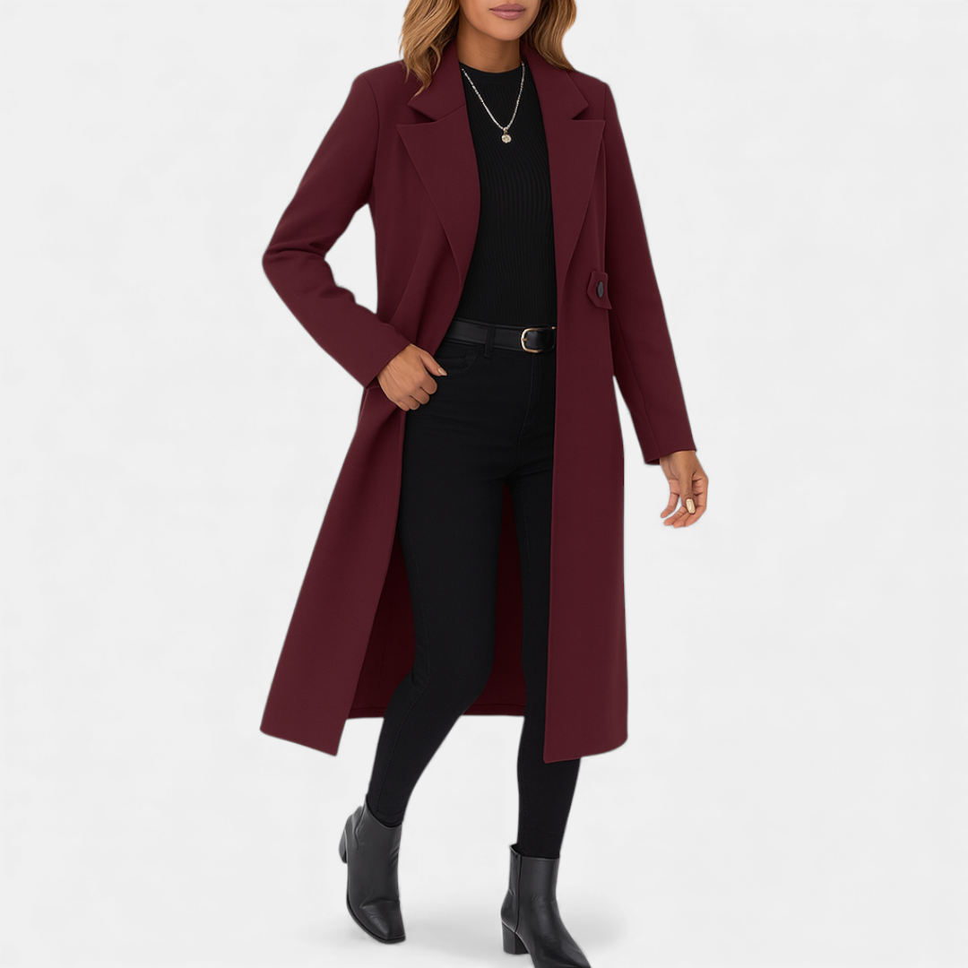 Women’s Longline Coat – Waist Button Design-Coats-Loucelia-Earthy Yellow-S-Loucelia