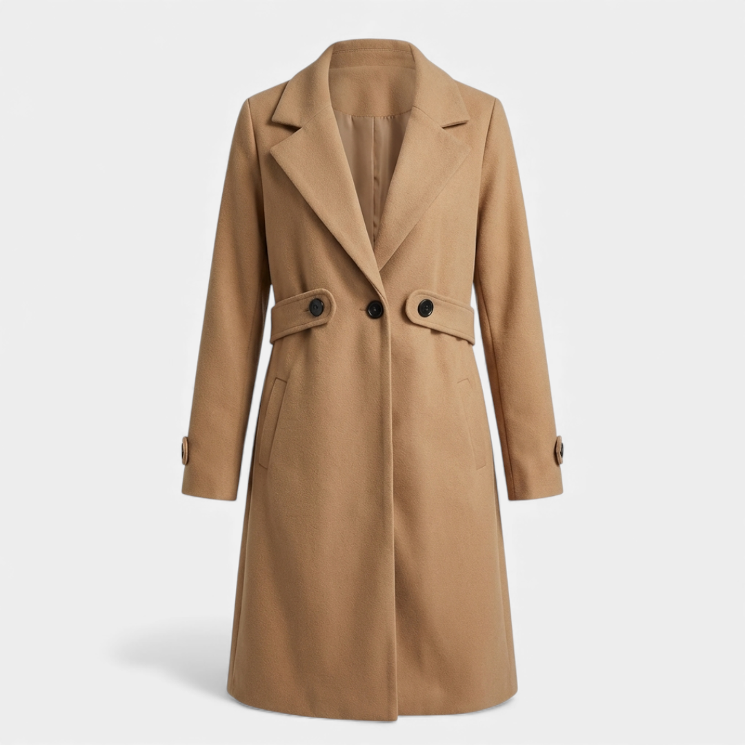 Women’s Longline Coat – Waist Button Design-Coats-Loucelia-Earthy Yellow-S-Loucelia