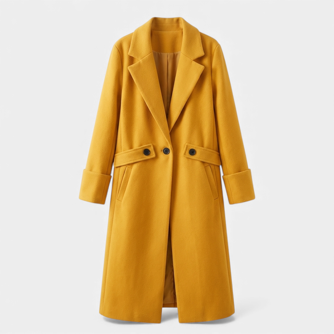 Women’s Longline Coat – Waist Button Design-Coats-Loucelia-Earthy Yellow-S-Loucelia