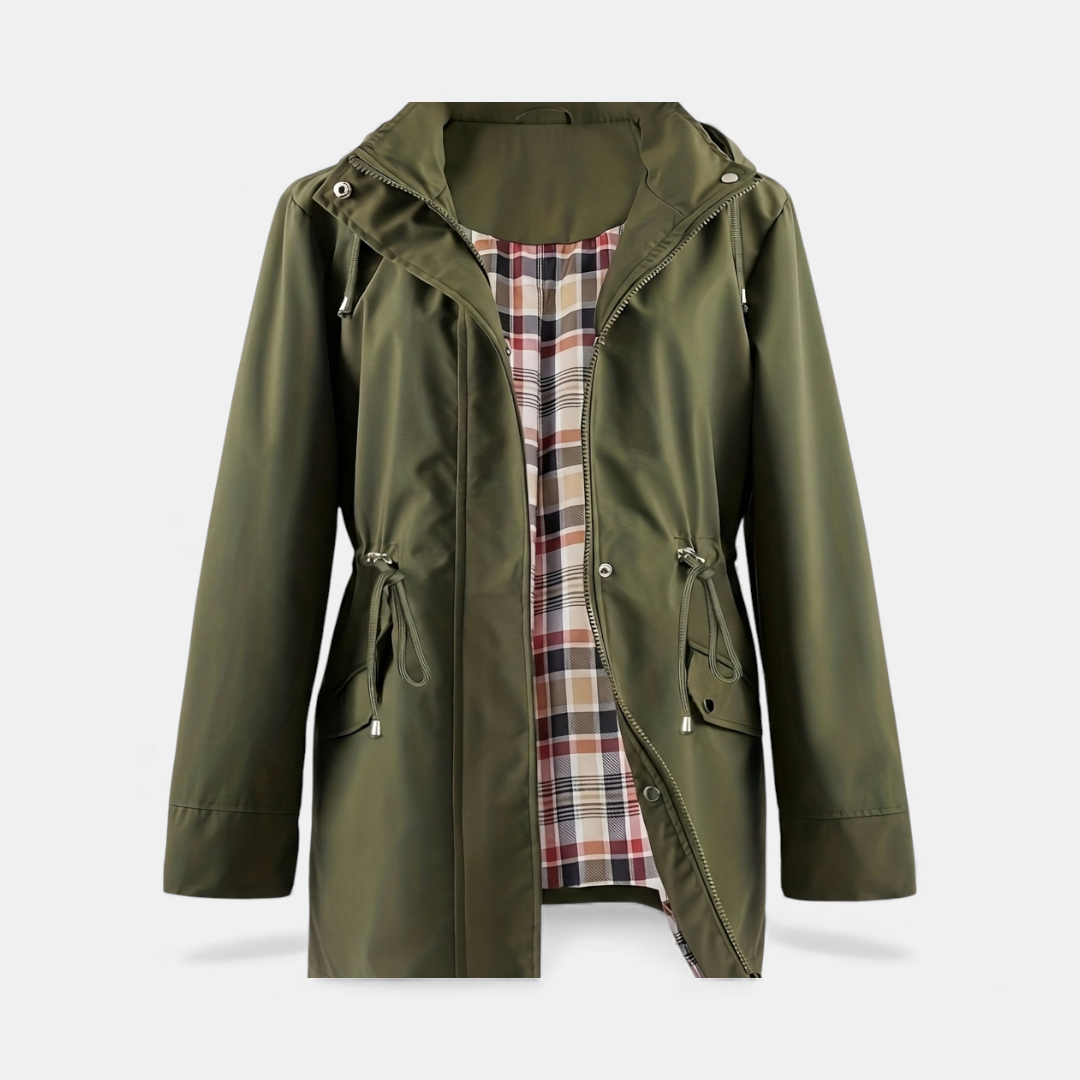 Women’s Rain Jacket – Hooded Design with Plaid Lining-Jackets-Loucelia-Khaki-L-Loucelia