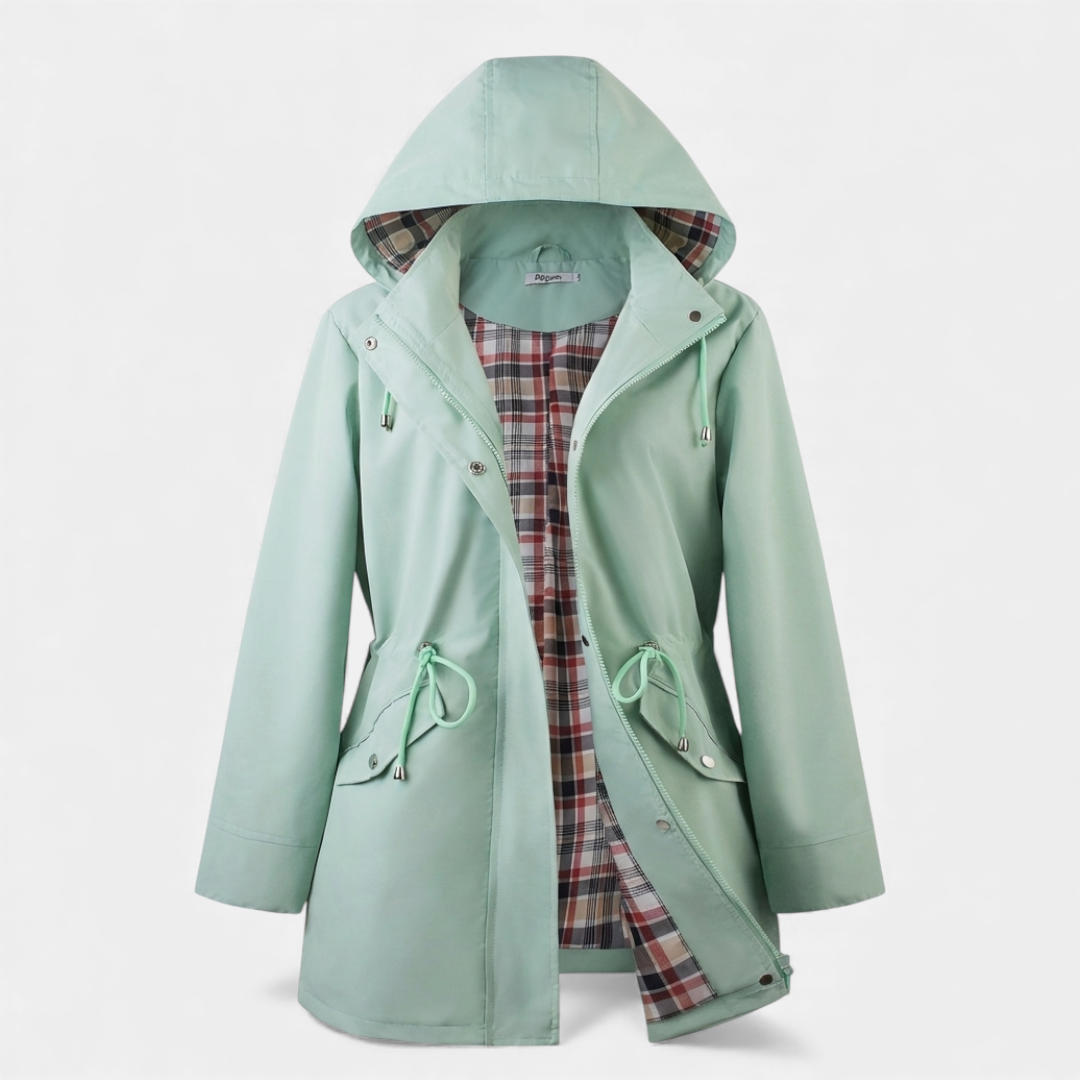 Women’s Rain Jacket – Hooded Design with Plaid Lining-Jackets-Loucelia-Khaki-L-Loucelia