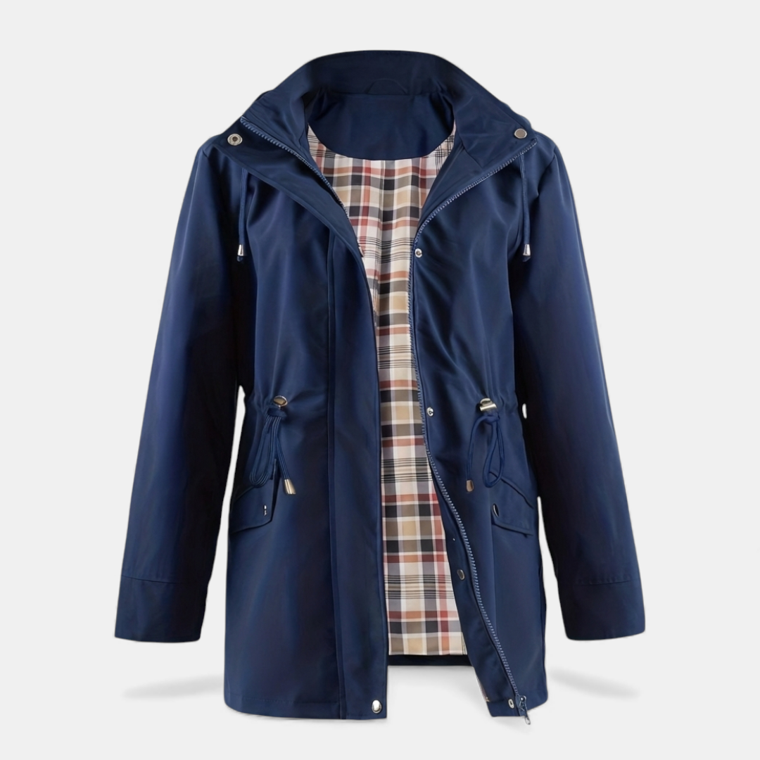 Women’s Rain Jacket – Hooded Design with Plaid Lining-Jackets-Loucelia-Khaki-L-Loucelia