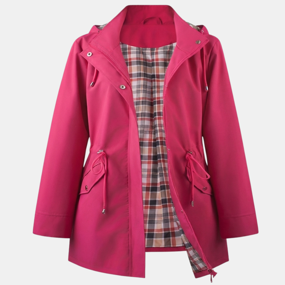 Women’s Rain Jacket – Hooded Design with Plaid Lining-Jackets-Loucelia-Khaki-L-Loucelia