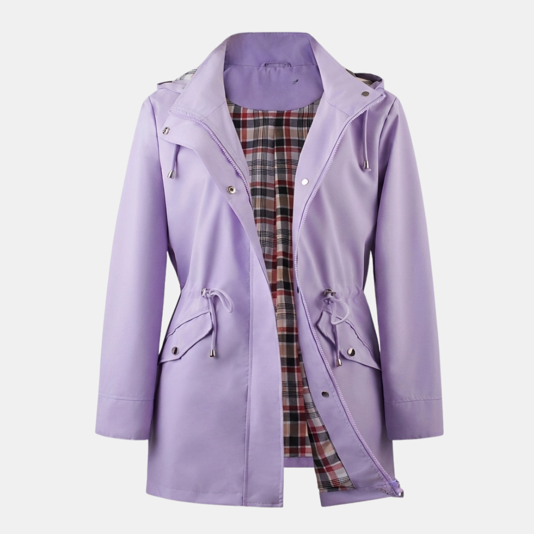 Women’s Rain Jacket – Hooded Design with Plaid Lining-Jackets-Loucelia-Khaki-L-Loucelia