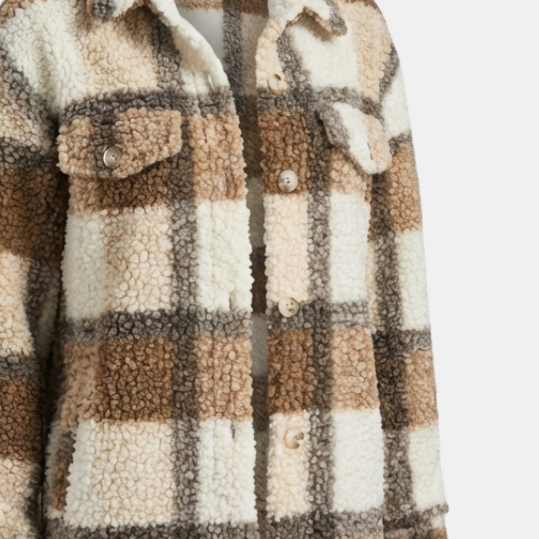 Women’s Sherpa Plaid Longline Jacket – Button-Down Textured Design-Jackets-Loucelia-Mixed Color 3-S-Loucelia