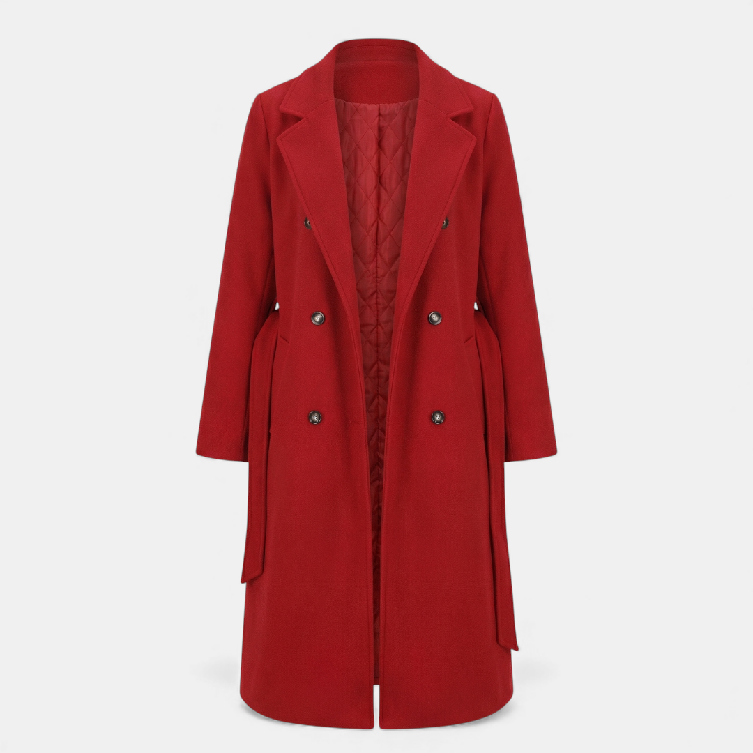 Women's Trench Coat - Double Breasted Longline - Elegant Belted Fit-Coats-Loucelia-Apricot-S-Loucelia