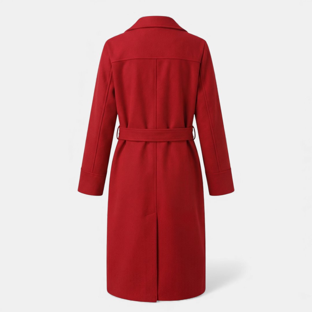 Women's Trench Coat - Double Breasted Longline - Elegant Belted Fit-Coats-Loucelia-Apricot-S-Loucelia