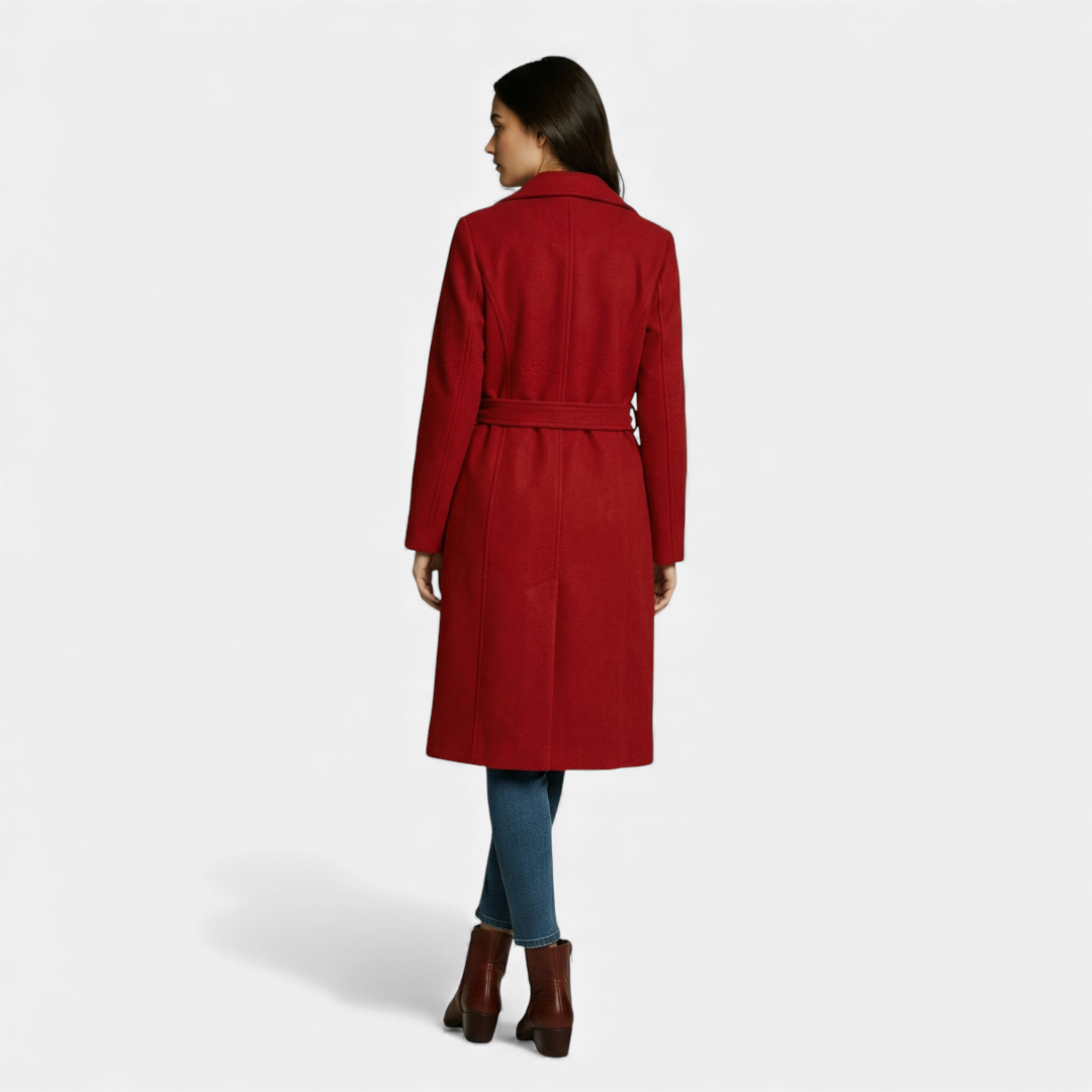Women's Trench Coat - Double Breasted Longline - Elegant Belted Fit-Coats-Loucelia-Apricot-S-Loucelia