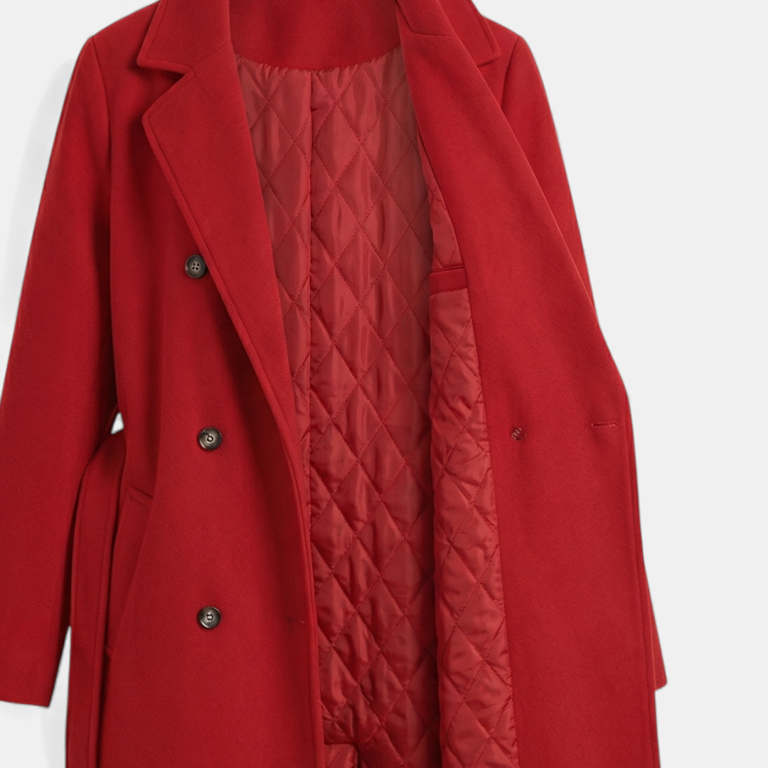 Women's Trench Coat - Double Breasted Longline - Elegant Belted Fit-Coats-Loucelia-Apricot-S-Loucelia