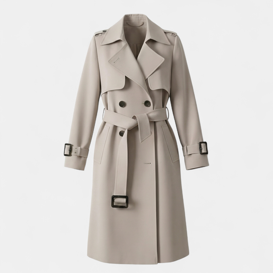 Women’s Trench Coat – Double Breasted Belted Design-Coat-Loucelia-Green-S-Loucelia