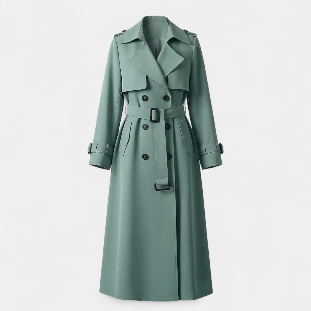 Women’s Trench Coat – Double Breasted Belted Design-Coat-Loucelia-Green-S-Loucelia