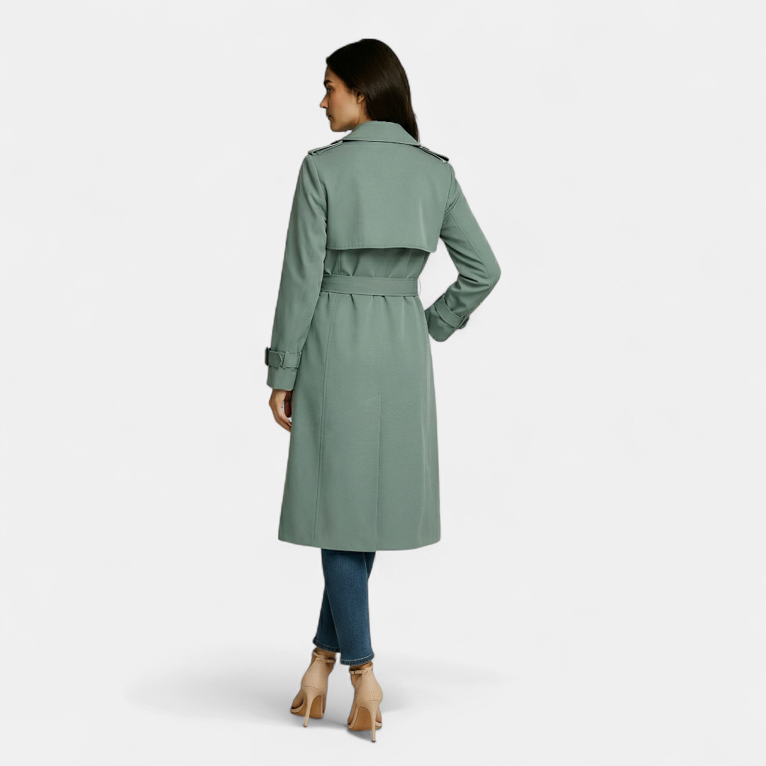 Women’s Trench Coat – Double Breasted Belted Design-Coat-Loucelia-Green-S-Loucelia