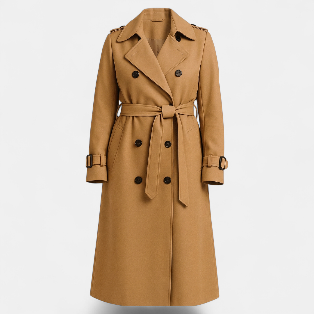 Women’s Trench Coat – Double Breasted Longline-Jackets-Loucelia-Brown-S-Loucelia