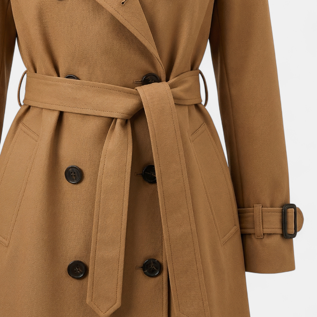 Women’s Trench Coat – Double Breasted Longline-Jackets-Loucelia-Brown-S-Loucelia