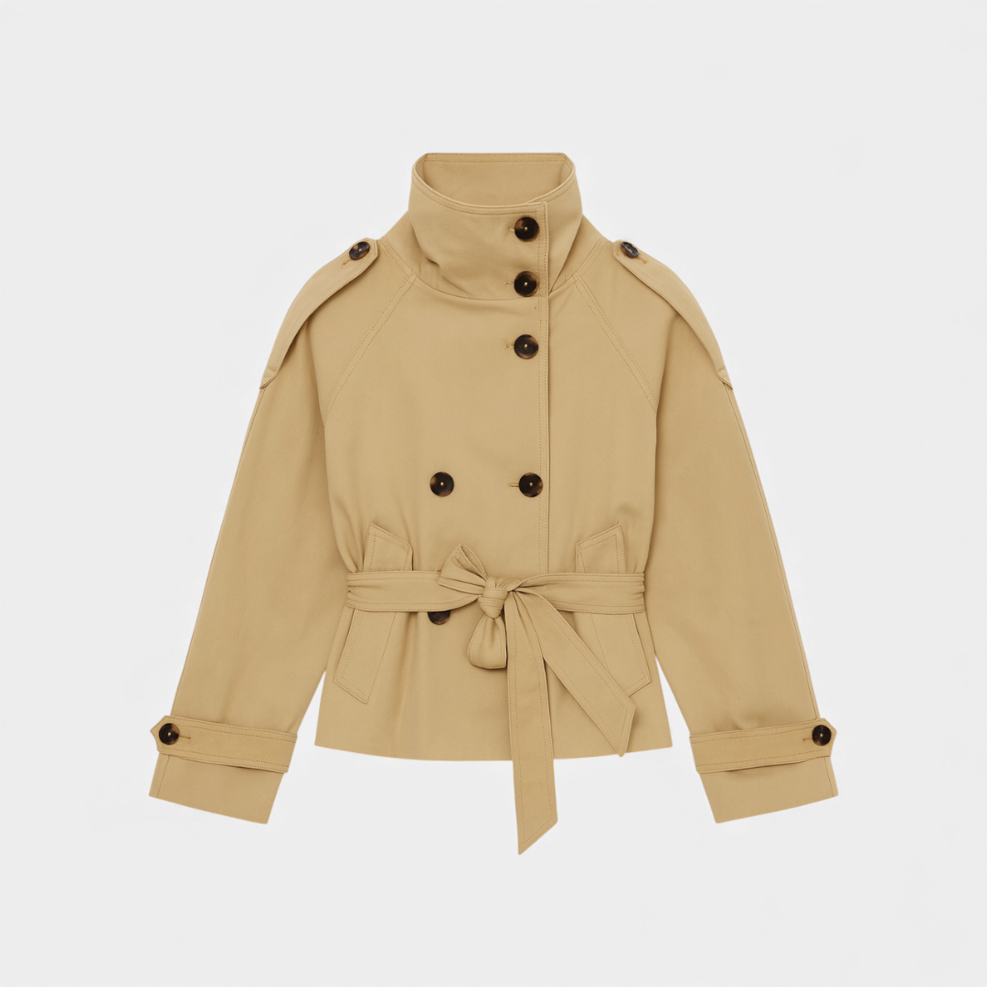 Women’s Trench Jacket – Double Breasted Belted Design-Jackets-Loucelia-Beige-XS-Loucelia