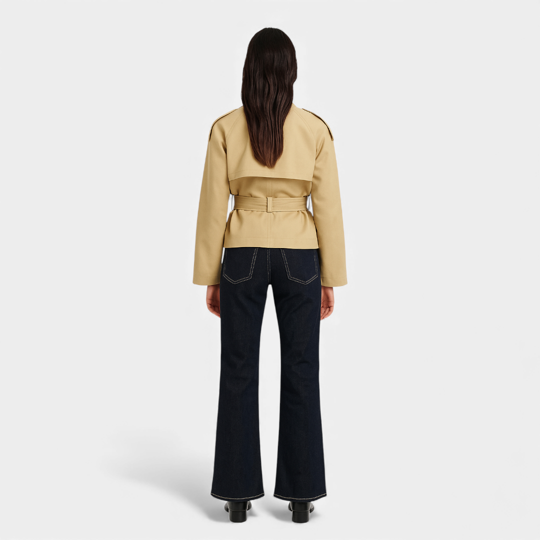 Women’s Trench Jacket – Double Breasted Belted Design-Jackets-Loucelia-Beige-XS-Loucelia