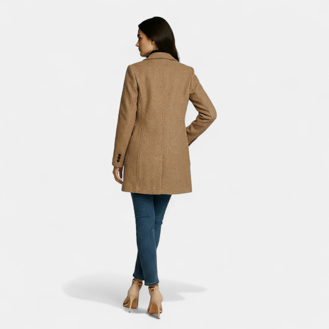 Women’s Wool-Blend Winter Coat – Single-Breasted with Stand Collar-Coat-Loucelia-Beige-S-Loucelia