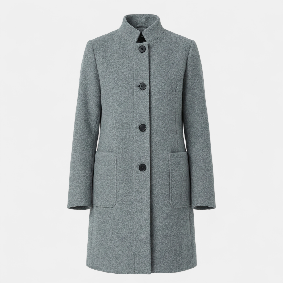 Women’s Wool-Blend Winter Coat – Single-Breasted with Stand Collar-Coat-Loucelia-Beige-S-Loucelia