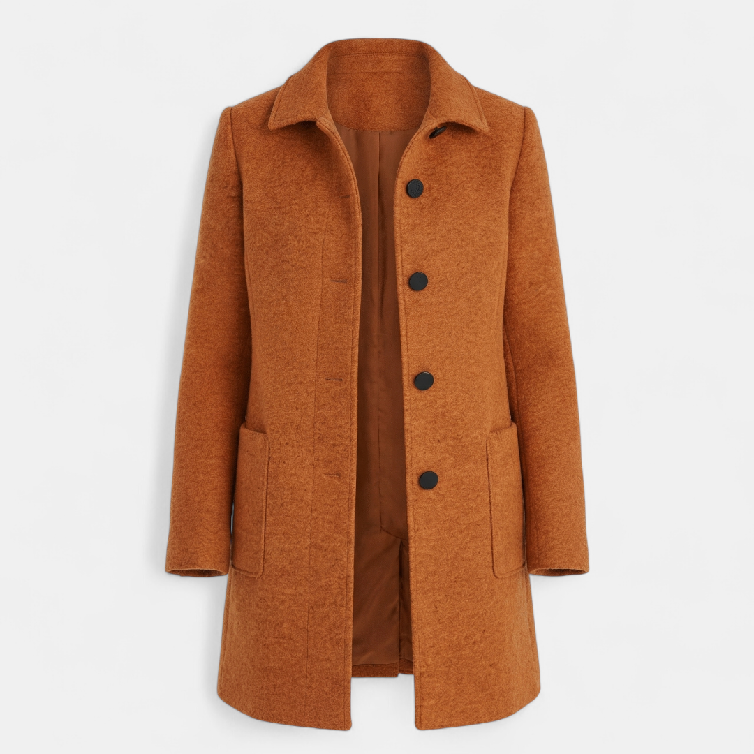 Women’s Wool-Blend Winter Coat – Single-Breasted with Stand Collar-Coat-Loucelia-Beige-S-Loucelia