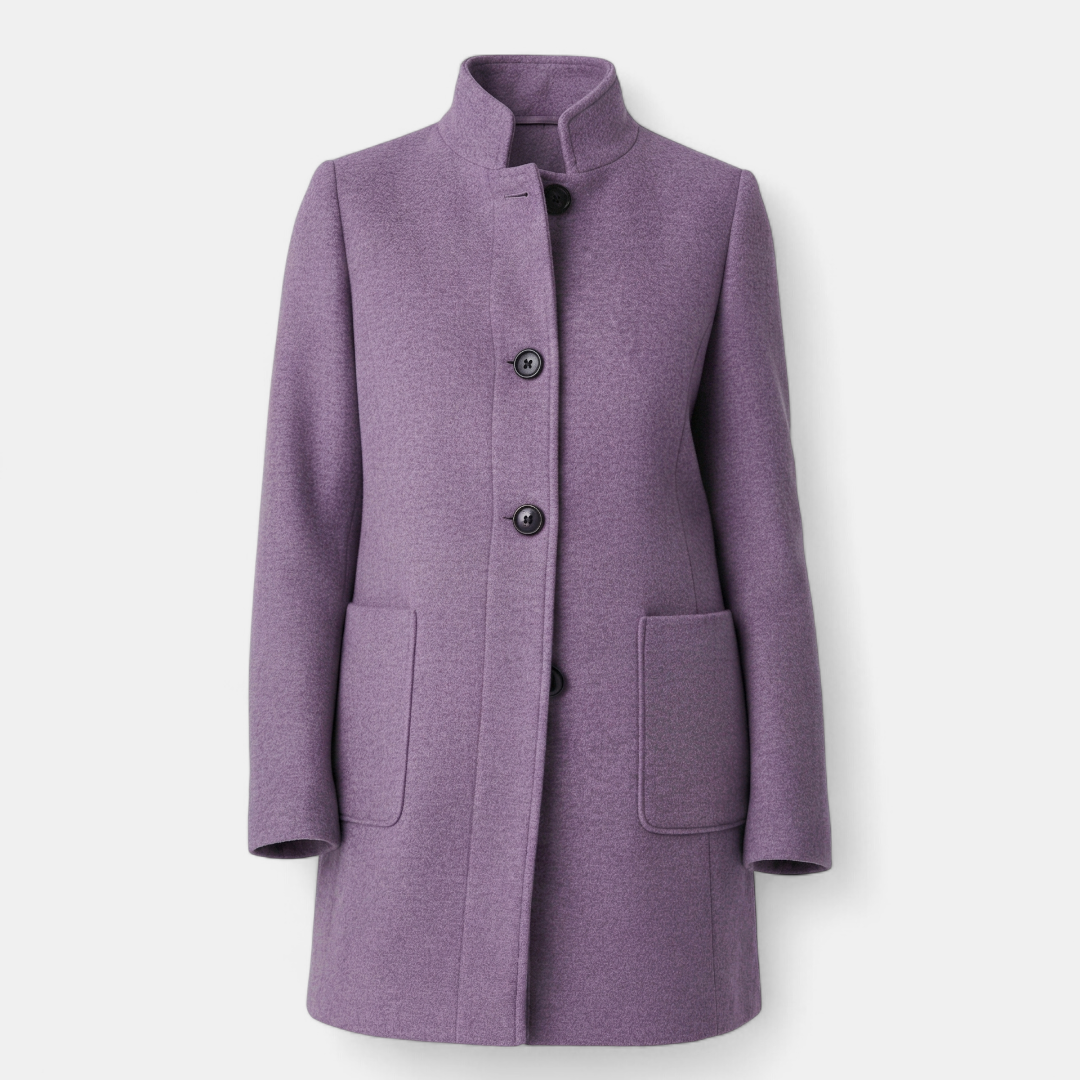 Women’s Wool-Blend Winter Coat – Single-Breasted with Stand Collar-Coat-Loucelia-Beige-S-Loucelia