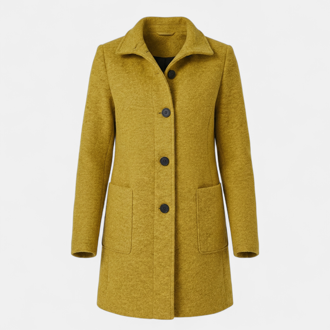 Women’s Wool-Blend Winter Coat – Single-Breasted with Stand Collar-Coat-Loucelia-Beige-S-Loucelia