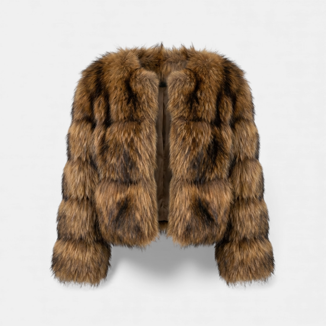 Women’s Fur Jacket – Textured Faux Fur Design-Jackets-Loucelia-Brown-S-Loucelia
