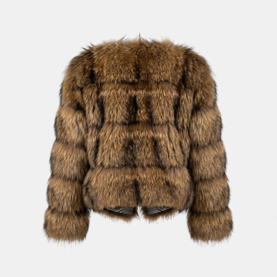 Women’s Fur Jacket – Textured Faux Fur Design-Jackets-Loucelia-Brown-S-Loucelia
