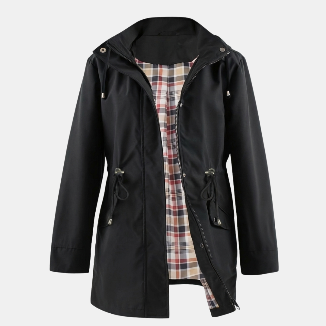 Women’s Rain Jacket – Hooded Design with Plaid Lining