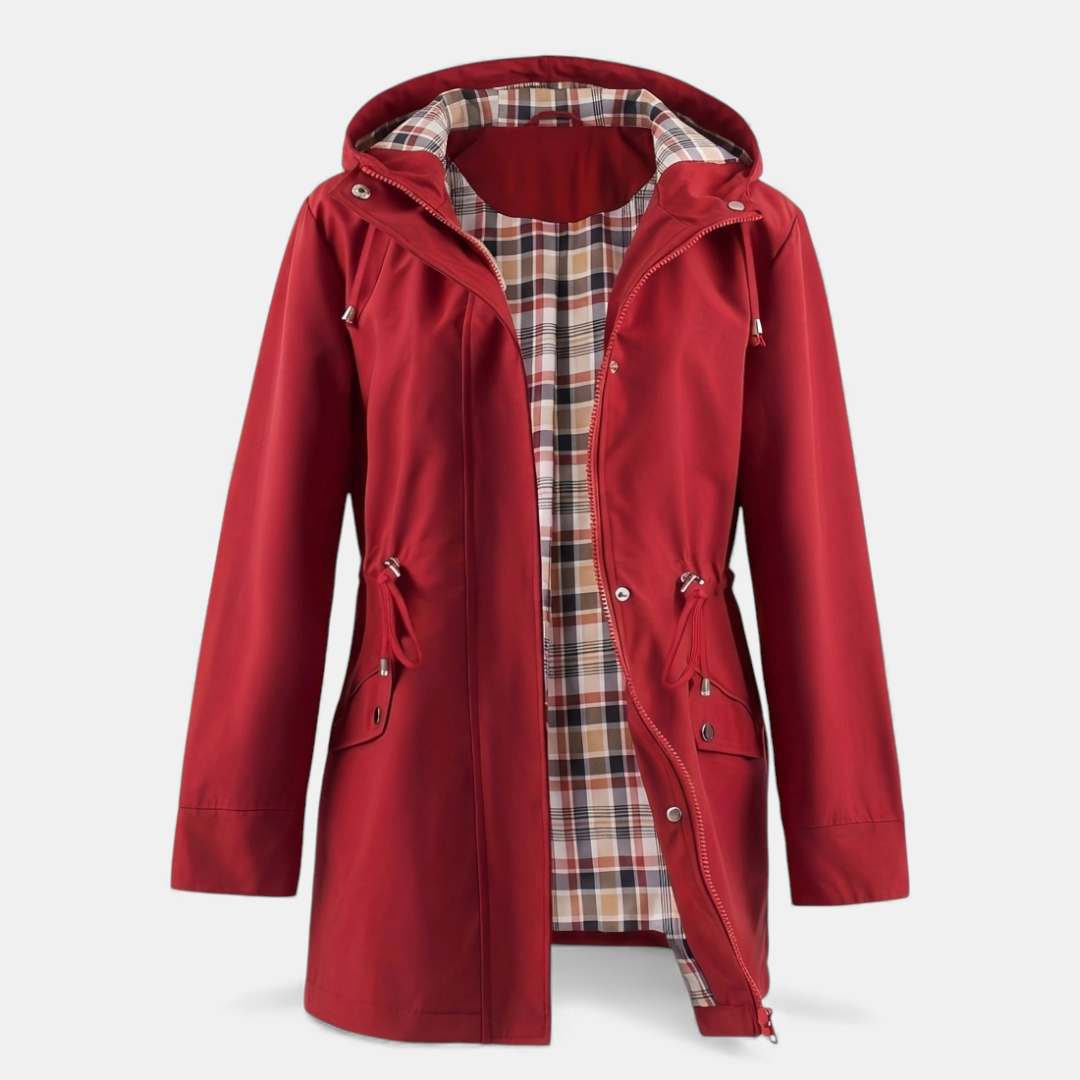 Women’s Rain Jacket – Hooded Design with Plaid Lining