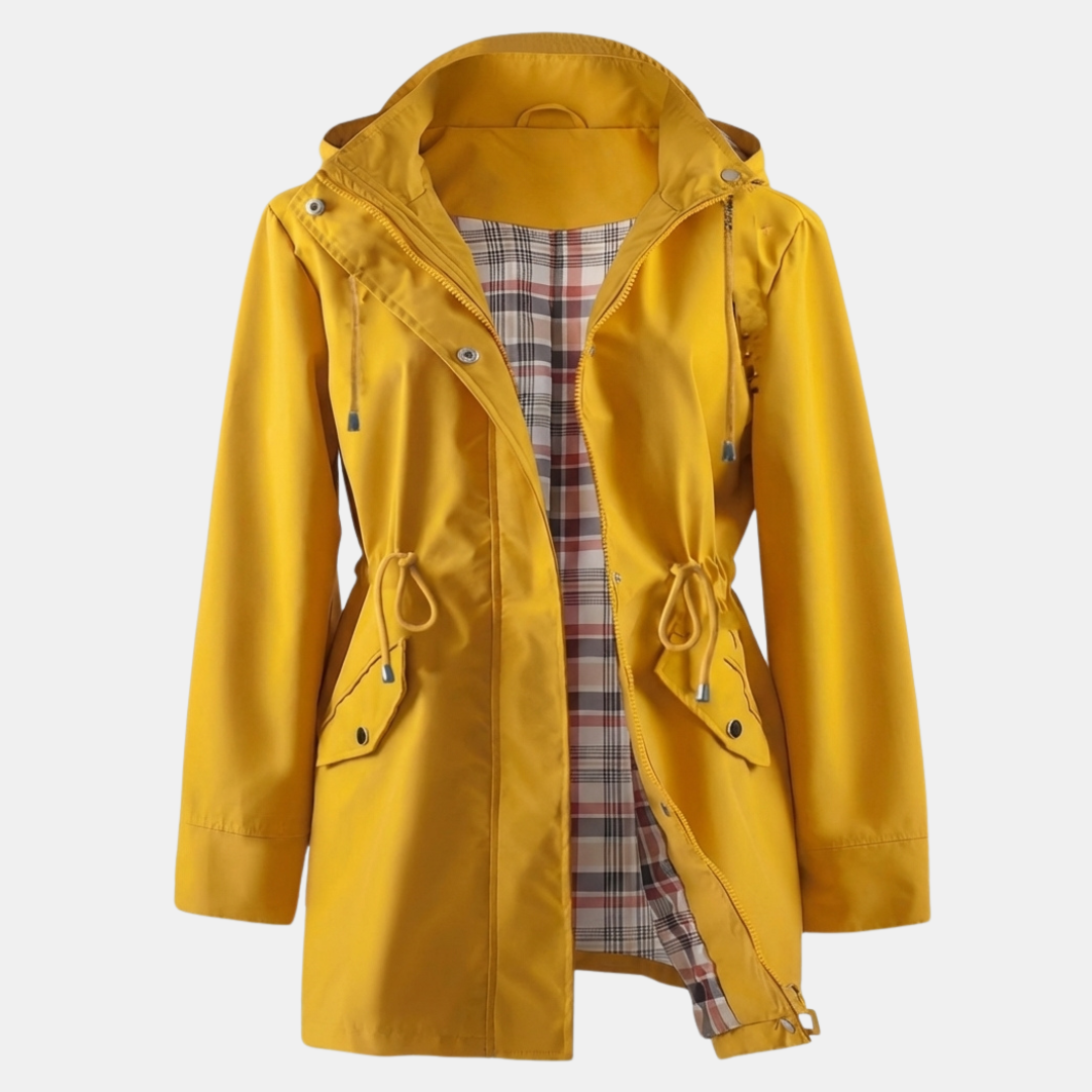 Women’s Rain Jacket – Hooded Design with Plaid Lining