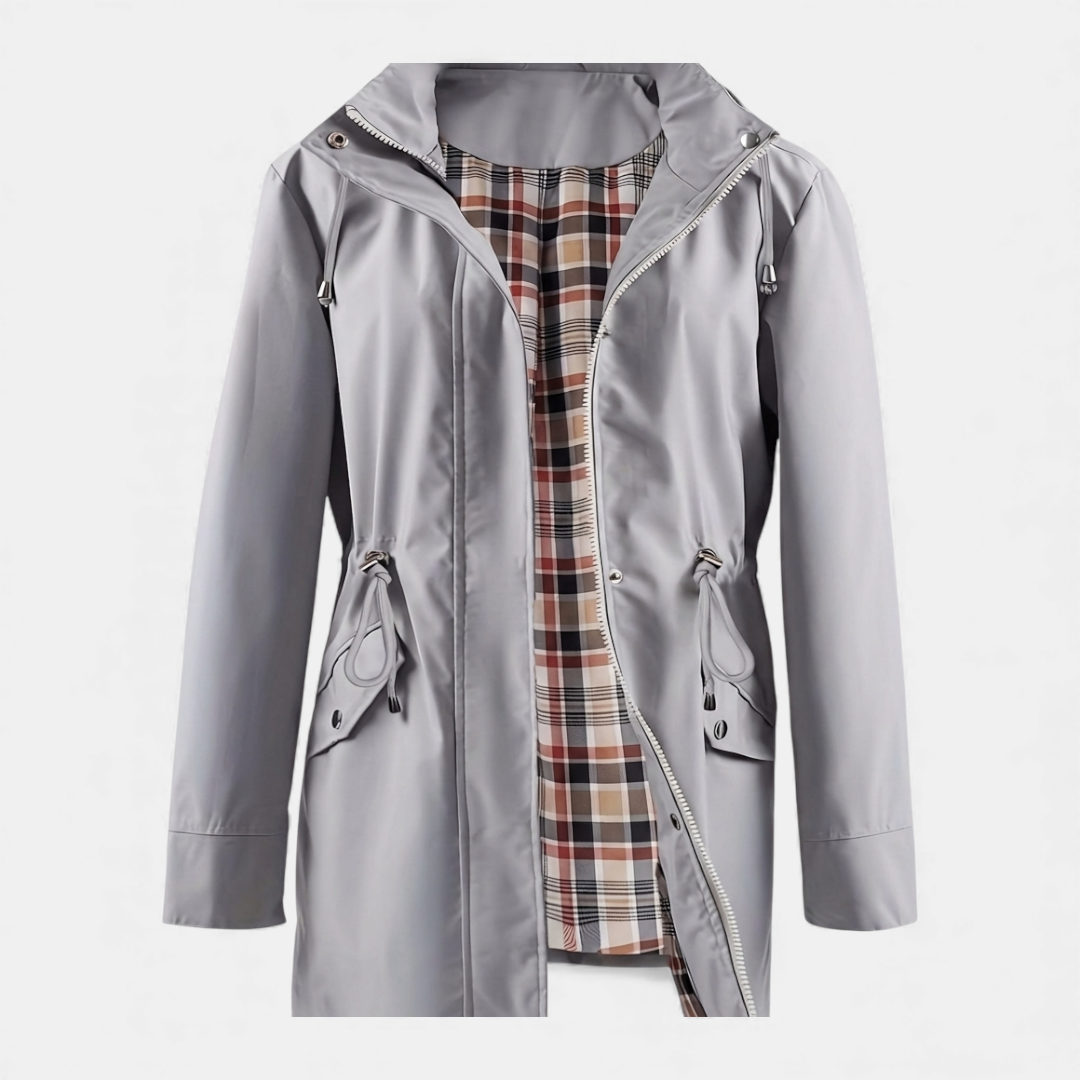 Women’s Rain Jacket – Hooded Design with Plaid Lining