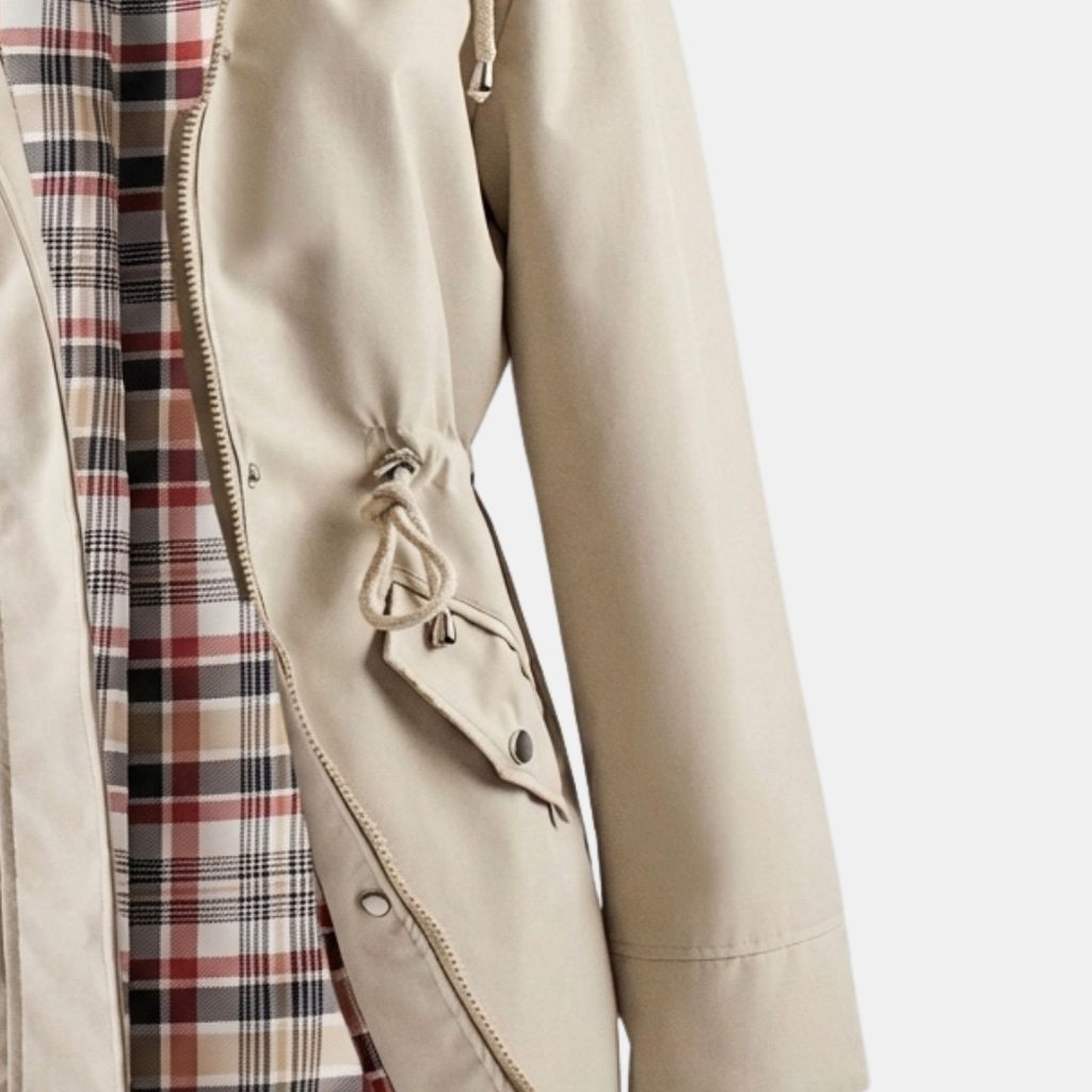 Women’s Rain Jacket – Hooded Design with Plaid Lining