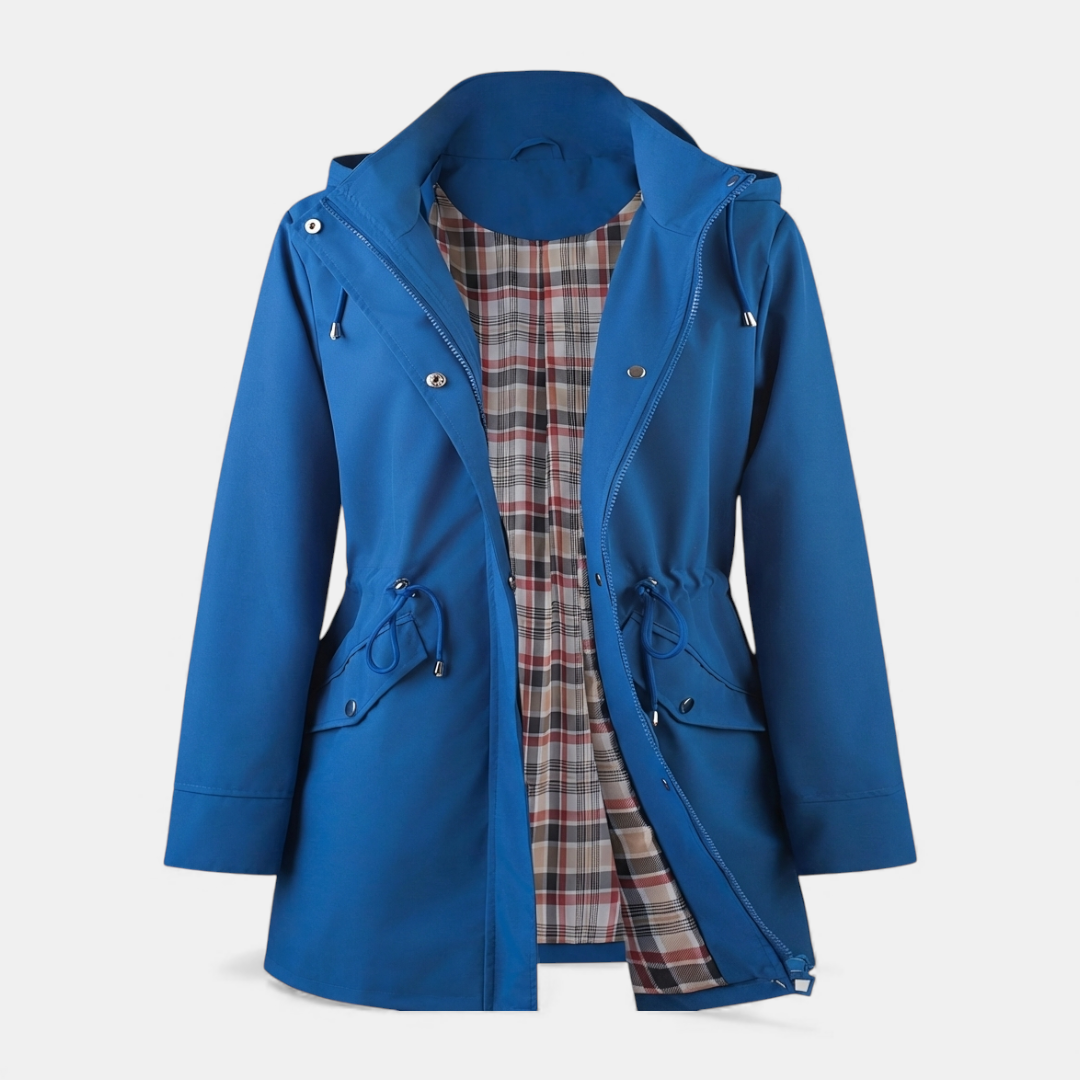 Women’s Rain Jacket – Hooded Design with Plaid Lining