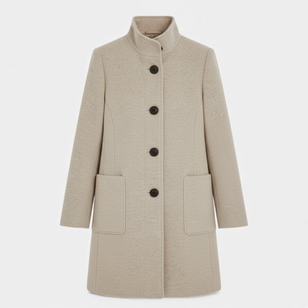 Women’s Wool-Blend Winter Coat – Single-Breasted with Stand Collar