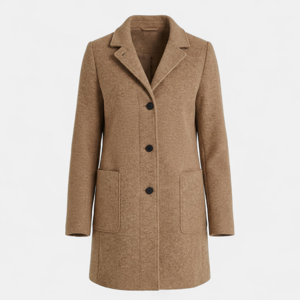 Women’s Wool-Blend Winter Coat – Single-Breasted with Stand Collar