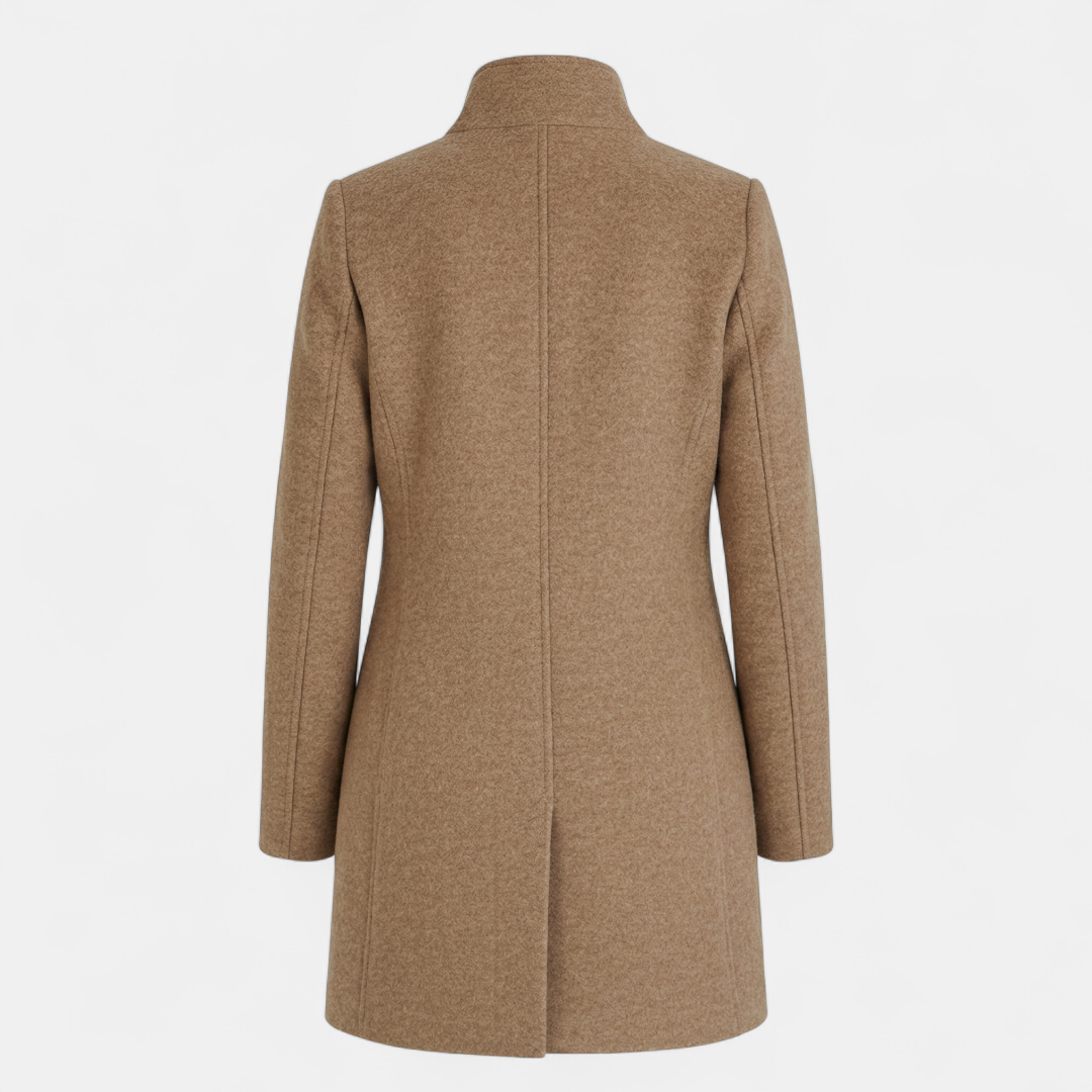 Women’s Wool-Blend Winter Coat – Single-Breasted with Stand Collar