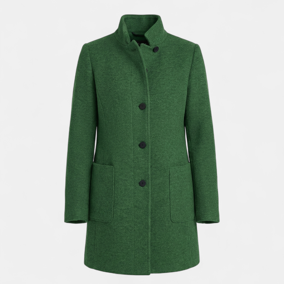 Women’s Wool-Blend Winter Coat – Single-Breasted with Stand Collar